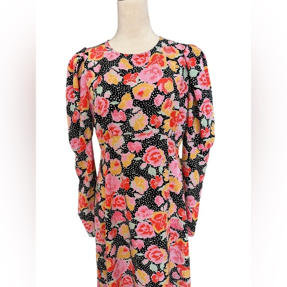 Topshop multicolor puff sleeve floral midi open back dress - Picture 2 of 8